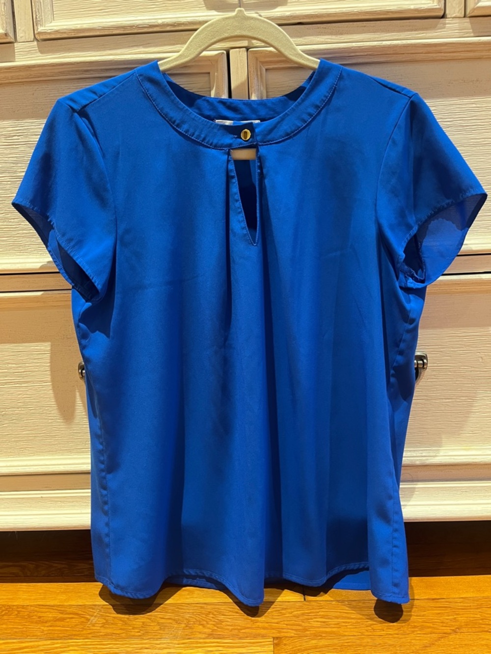 Calvin Klein Cobalt Blue Short Sleeve Keyhole Blouse